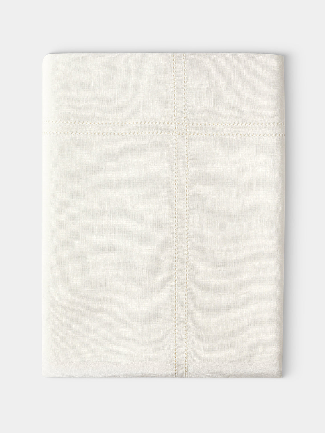 Volga Linen - Double Hem-Stitch Linen Check Round Tablecloth (110in/2.8m) - Ivory - ABASK