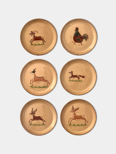 Poterie d’Évires - Animals Hand-Painted Ceramic Dinner Plates (Set of 6) - Cream - ABASK - 