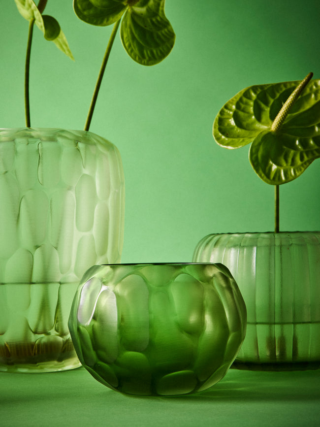 Micheluzzi Glass - Bocia Salvia Bamboo Hand-Blown Murano Glass Vase (5.5in/14cm) - Green - ABASK