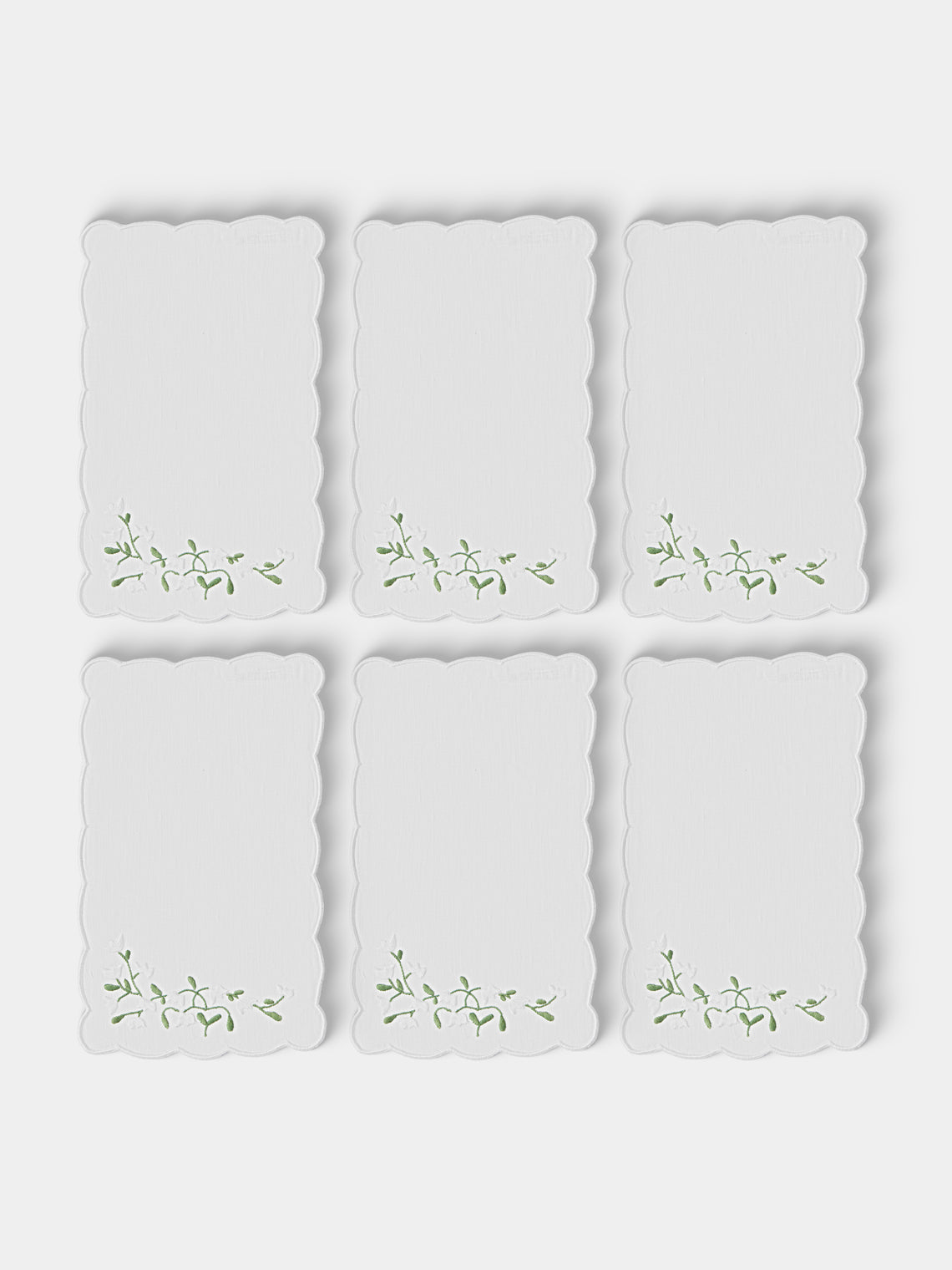 Taf Firenze - | Set of 6 | Ditsy Floral Hand-Embroidered Linen Cocktail Napkins - White - ABASK - 