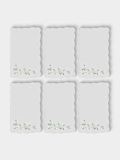 Taf Firenze - | Set of 6 | Ditsy Floral Hand-Embroidered Linen Cocktail Napkins - White - ABASK - 