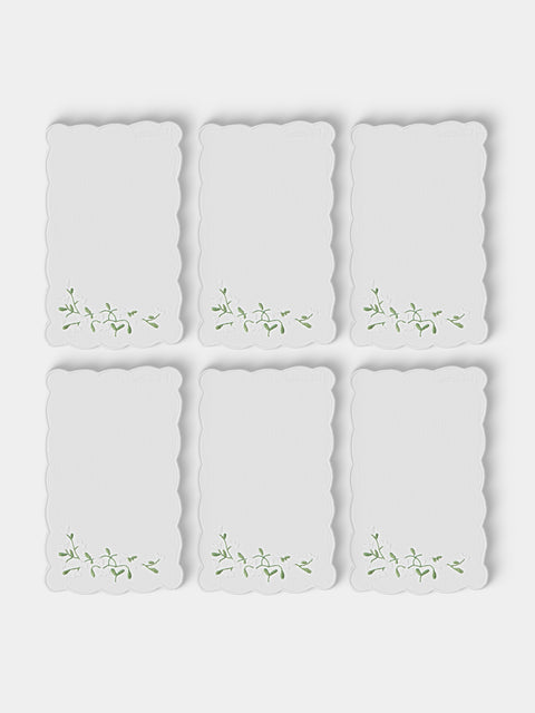 Taf Firenze - | Set of 6 | Ditsy Floral Hand-Embroidered Linen Cocktail Napkins - White - ABASK - 