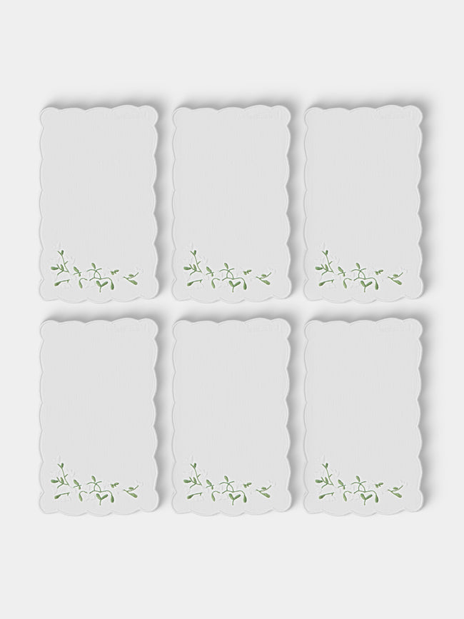 Taf Firenze - | Set of 6 | Ditsy Floral Hand-Embroidered Linen Cocktail Napkins - White - ABASK - 