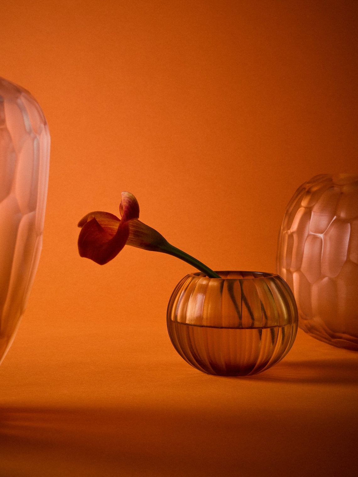Micheluzzi Glass - Bocia Miele Coste Hand-Blown Murano Glass Vase (4.5in/12cm) - Orange - ABASK
