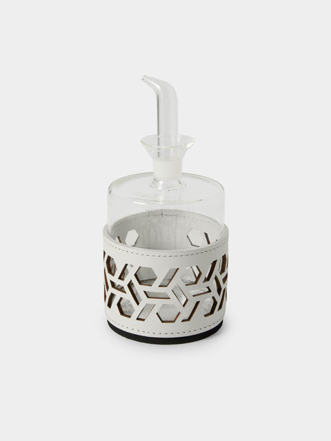 RUDI - Imperia Glass and Leather Low Cruet - White - ABASK - 