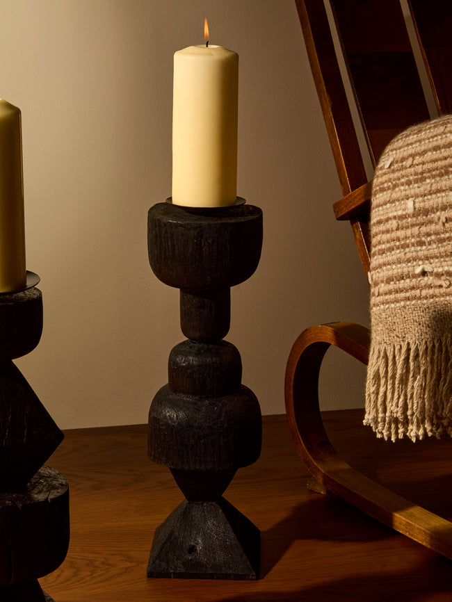 Jamie Gaunt Designs - Totem Hand-Carved Wood Candle Holder - Black - ABASK