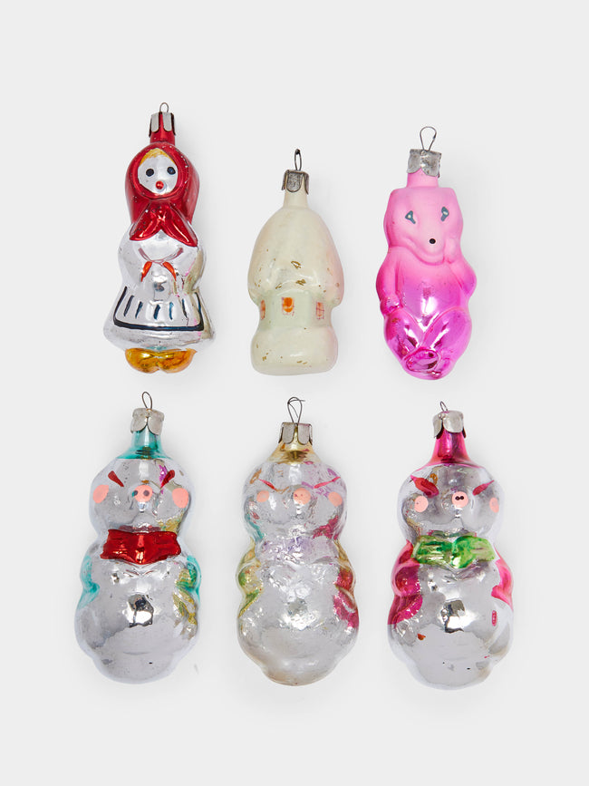 Antique and Vintage - 1950s Little Red Riding Hood and Three Little Pigs Glass Tree Decorations (Set of 6) -  - ABASK - 