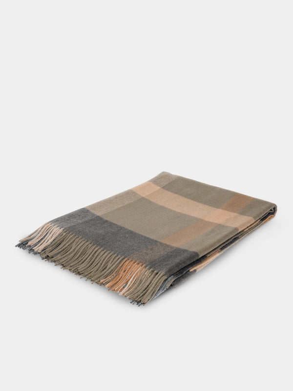 Johnstons of Elgin - Umbra Plaid Cashmere Throw (75in/1.9m) - Beige - ABASK