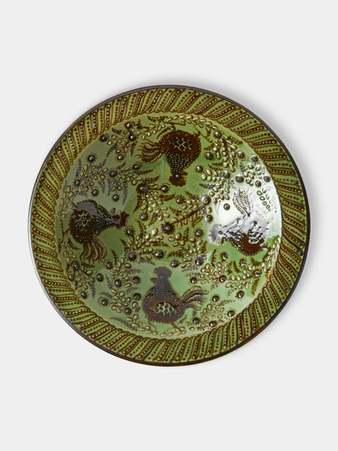 Poterie d’Évires - Chickens Hand-Painted Ceramic Small Serving Bowl - Green - ABASK