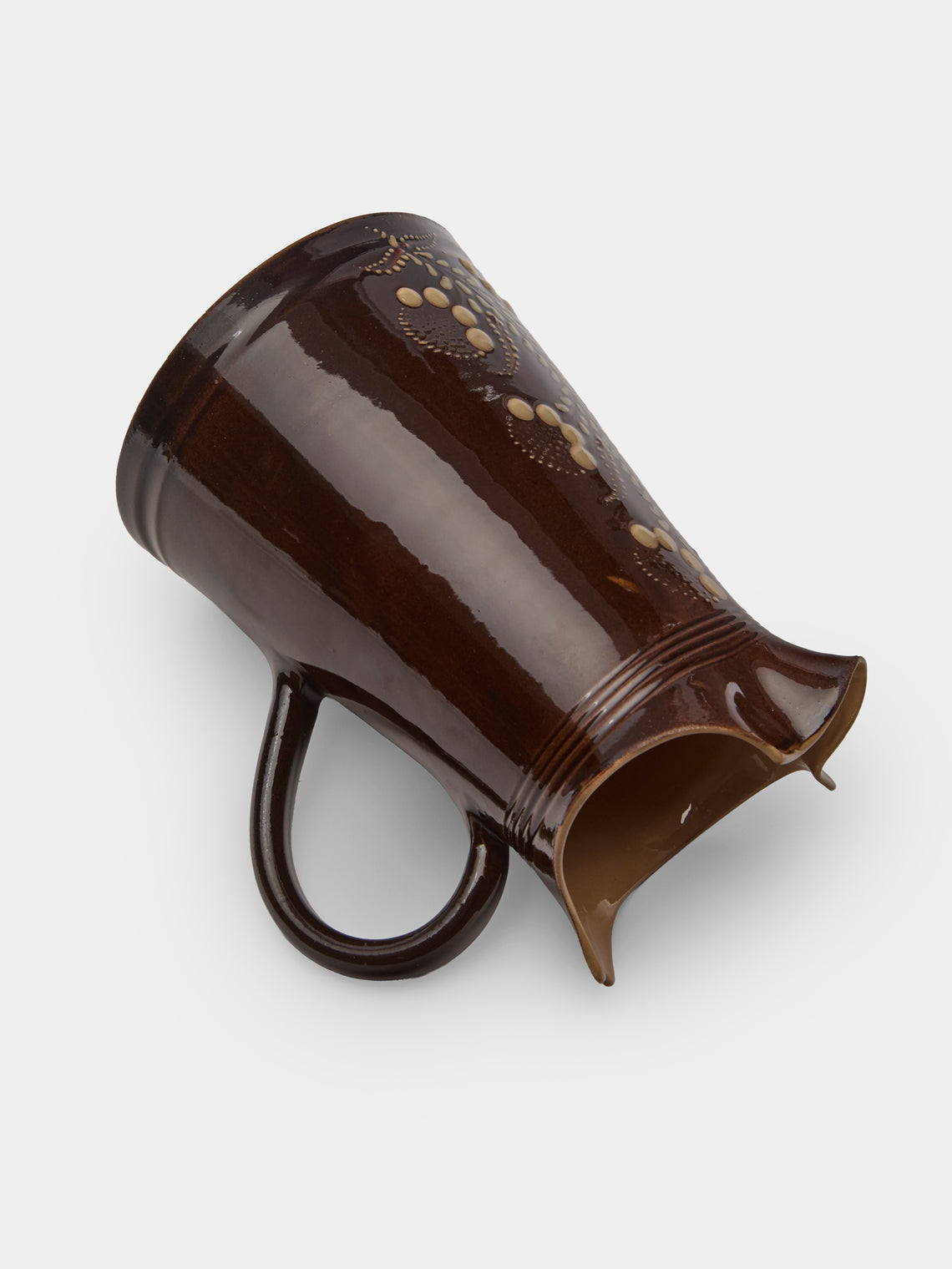 Poterie d’Évires - Flowers Hand-Painted Ceramic Large Milk Jug - Dark brown - ABASK