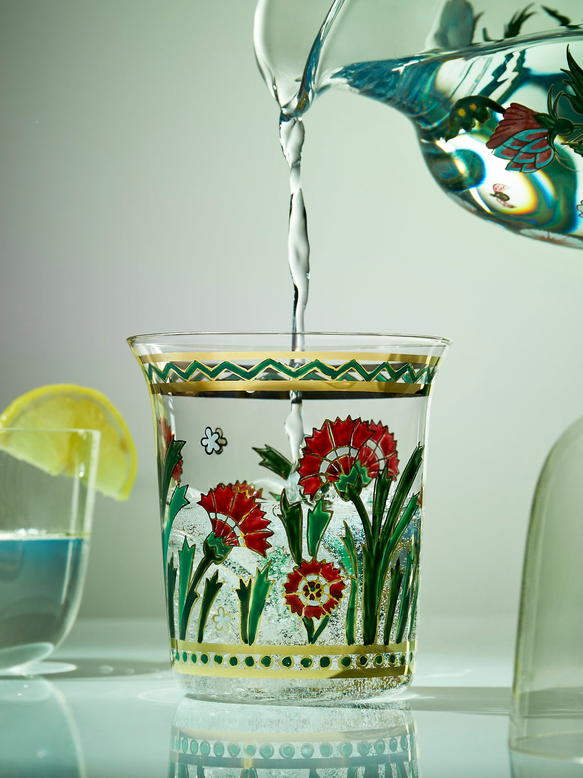 Lobmeyr - Persian Flowers Hand-Blown Crystal Water Tumbler - Red - ABASK