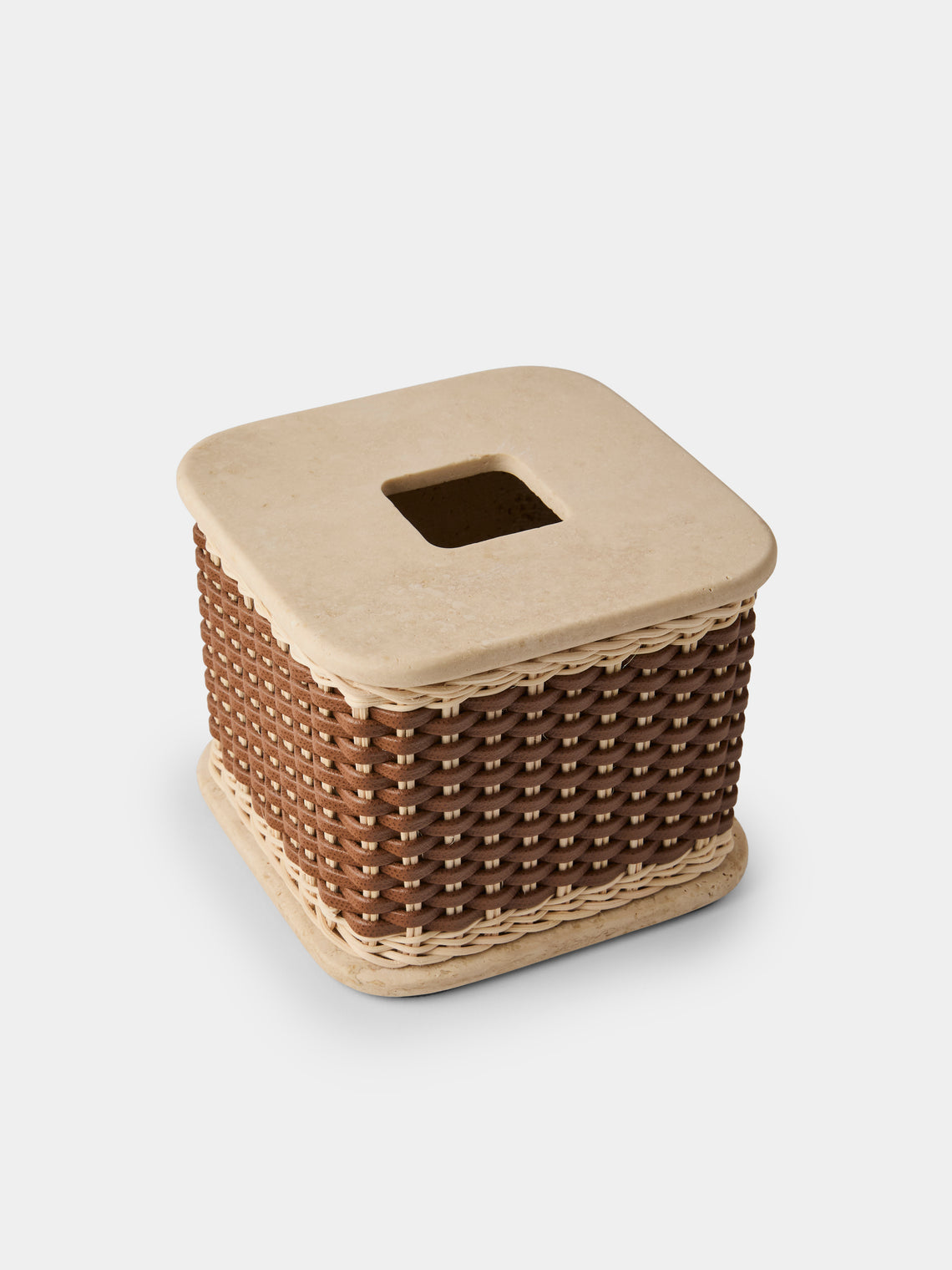 Pigment France - Courbet Leather and Rattan Tissue Box - Brown - ABASK