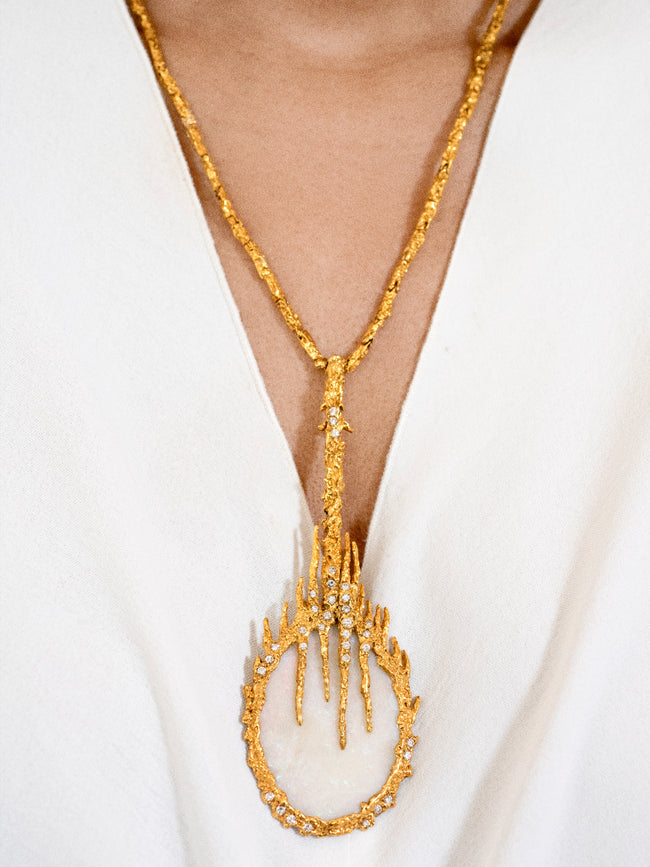 Mahnaz Collection - Vintage 1970 14-Karat Gold, Diamond and Opal Organic Necklace - Green - ABASK