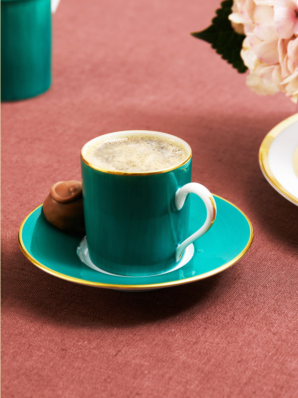 Robert Haviland & C. Parlon - Coco Hand-Painted Porcelain Espresso Cup and Saucer (Set of 2) - Green - ABASK