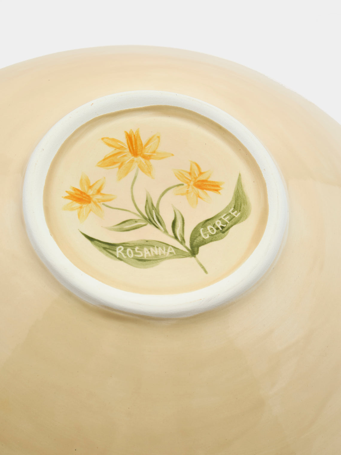 Rosanna Corfe - Doves and Daffodils Hand-Painted Ceramic Flared Bowl - Cream - ABASK