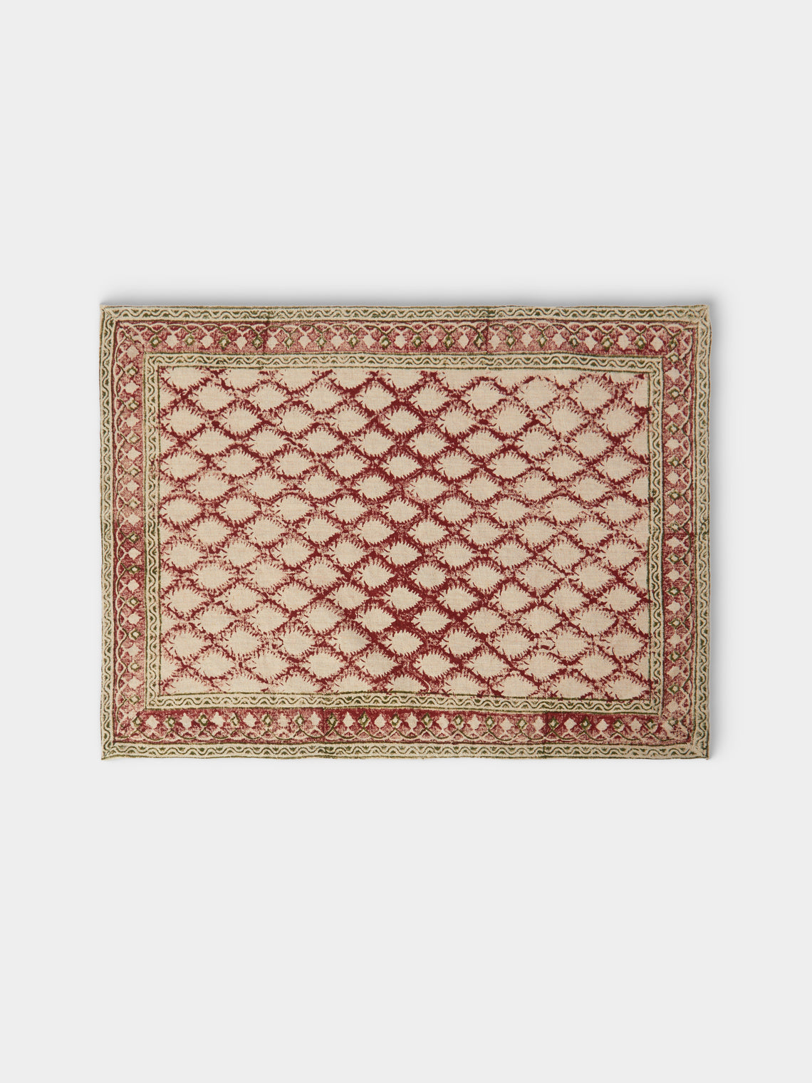 Chamois - | Set of 2 | Cypress Block-Printed Linen Placemats - Multiple - ABASK