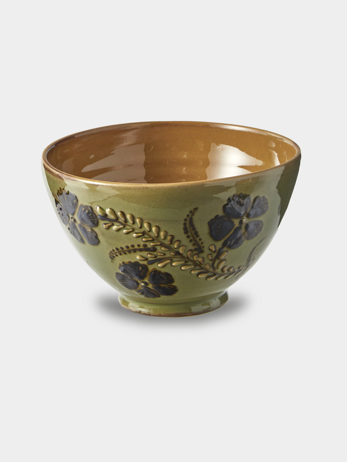 Poterie d’Évires - Flowers Hand-Painted Ceramic Grand Bowls (Set of 4) - Green - ABASK