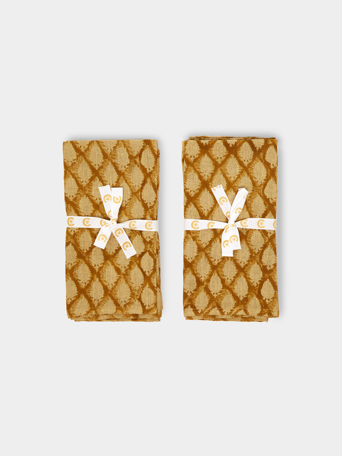 Chamois - Cypress Block-Printed Linen Napkins (Set of 4) - Orange - ABASK