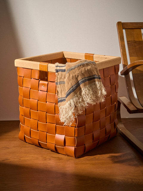Otzi Studio - Seron Woven Leather Large Basket - Tan - ABASK