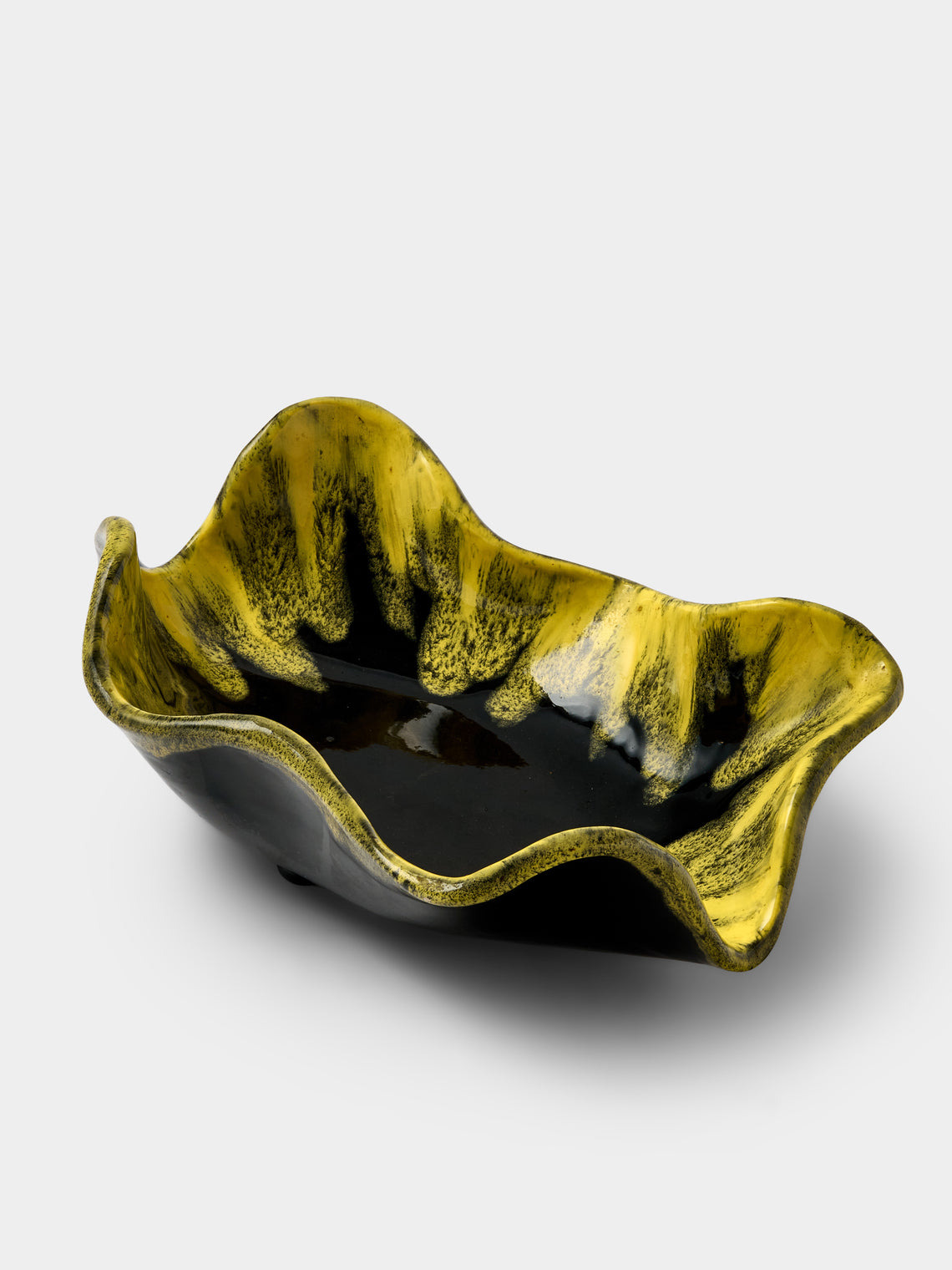 Antique and Vintage - 1950s Reactive-Glaze Ceramic Bowl - Yellow - ABASK