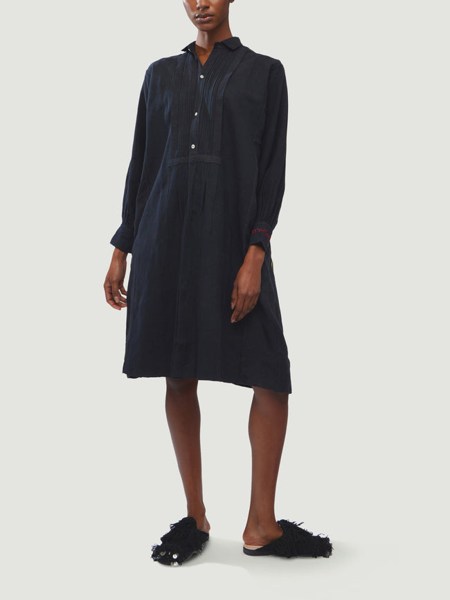Kilometre Paris - The Sunburst Hand-Embroidered Linen Dress | One Size - Black - ABASK
