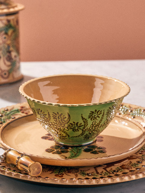 Poterie d’Évires - Flowers Hand-Painted Ceramic Mini Salad Bowl - Green - ABASK