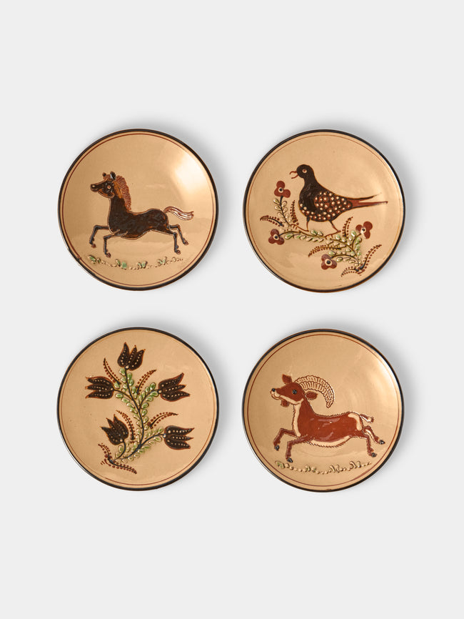 Poterie d’Évires - Animals Hand-Painted Ceramic Plates – 5.5in/14cm (Set of 4) - Cream - ABASK - 