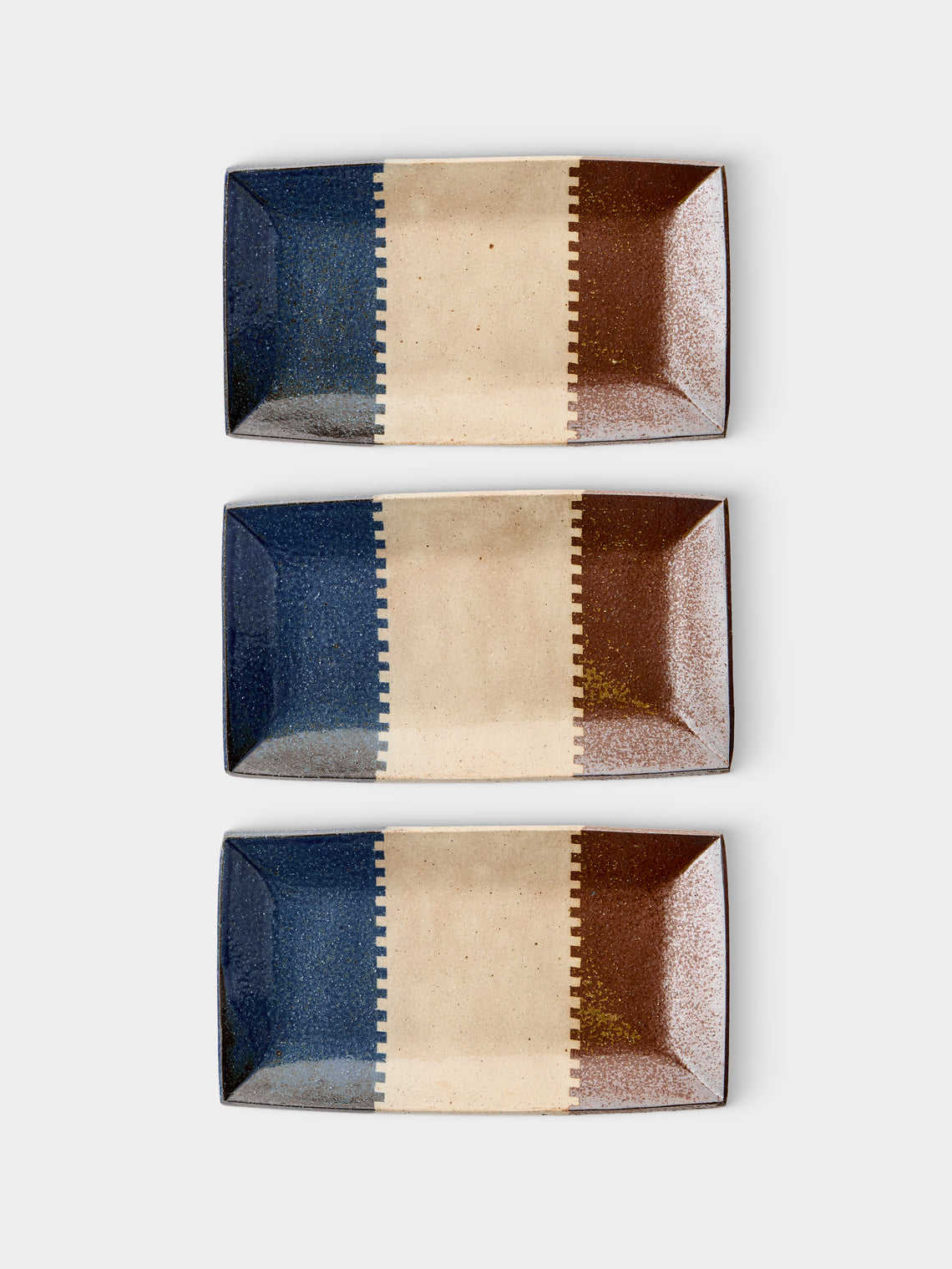 Makidani-gama - Nerikomi Ceramic Rectangular Plates – 8.5in/21.5cm (Set of 3) - Multiple - ABASK