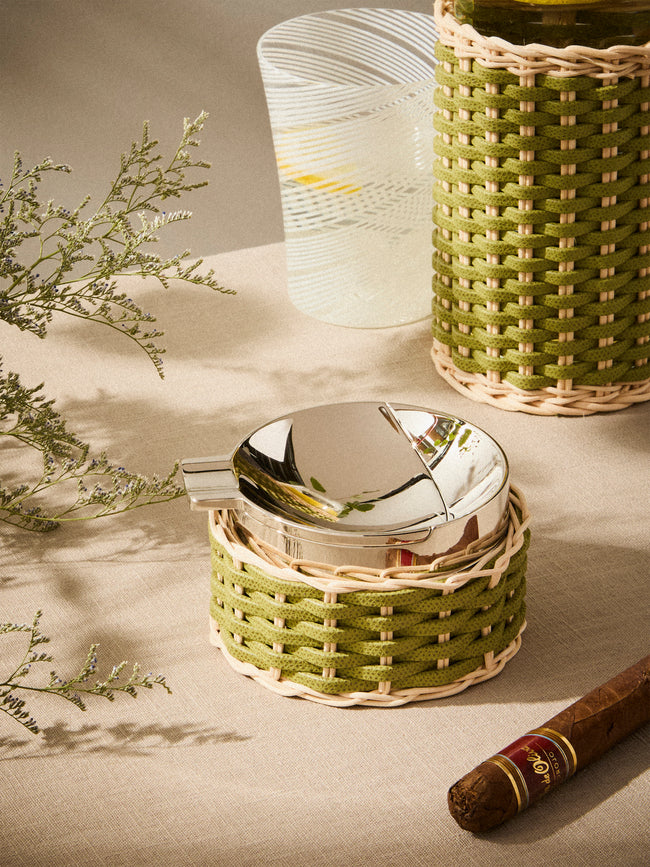 Pigment France - Toledo Leather and Rattan Ashtray - Green - ABASK
