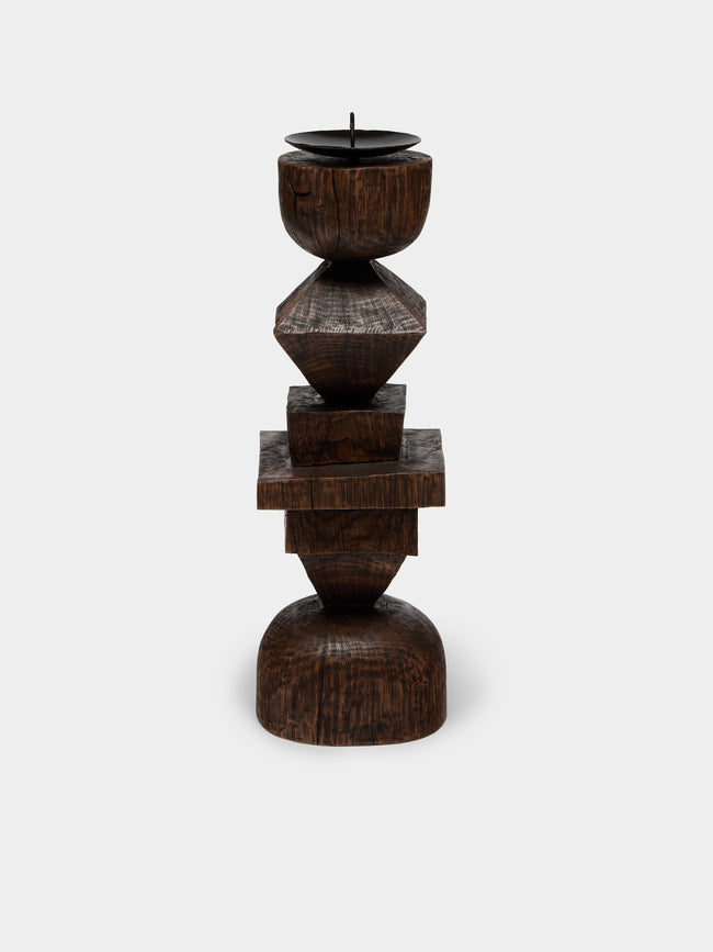 Jamie Gaunt Designs - Totem Hand-Carved Wood Candle Holder - Brown - ABASK - 