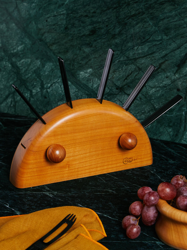 Antique and Vintage - Mid-Century Carl Auböck for Ostovics Culinar Wooden Cheese Knives with Block -  - ABASK