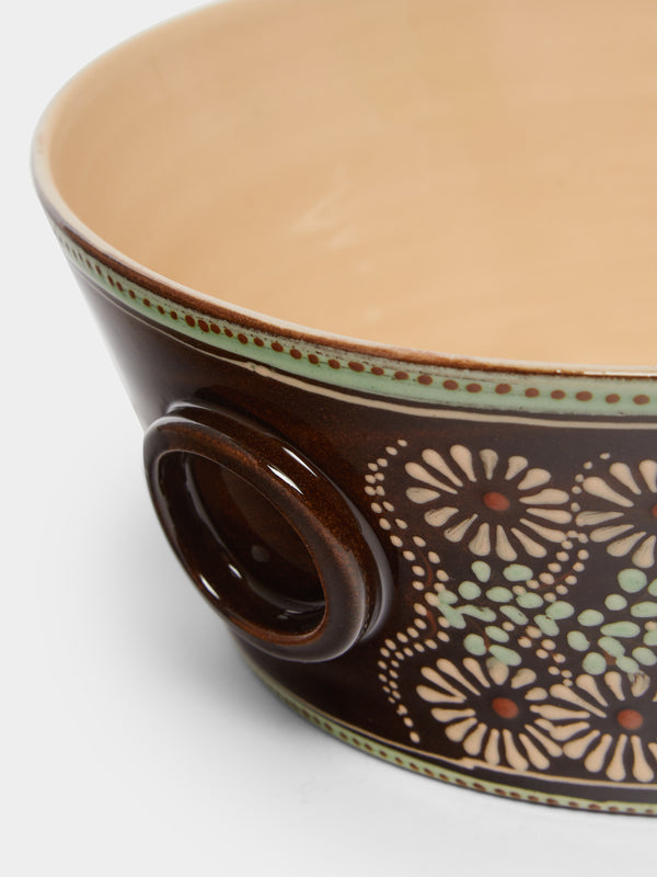 Poterie d’Évires - Flowers Hand-Painted Ceramic Large Handled Serving Bowl -  - ABASK