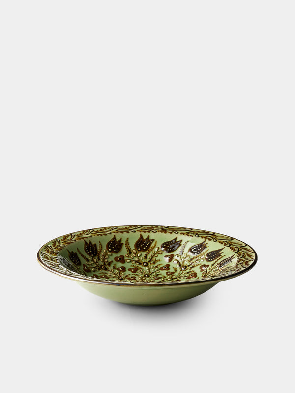 Poterie d’Évires - Flowers Hand-Painted Ceramic Serving Bowl - Green - ABASK - 