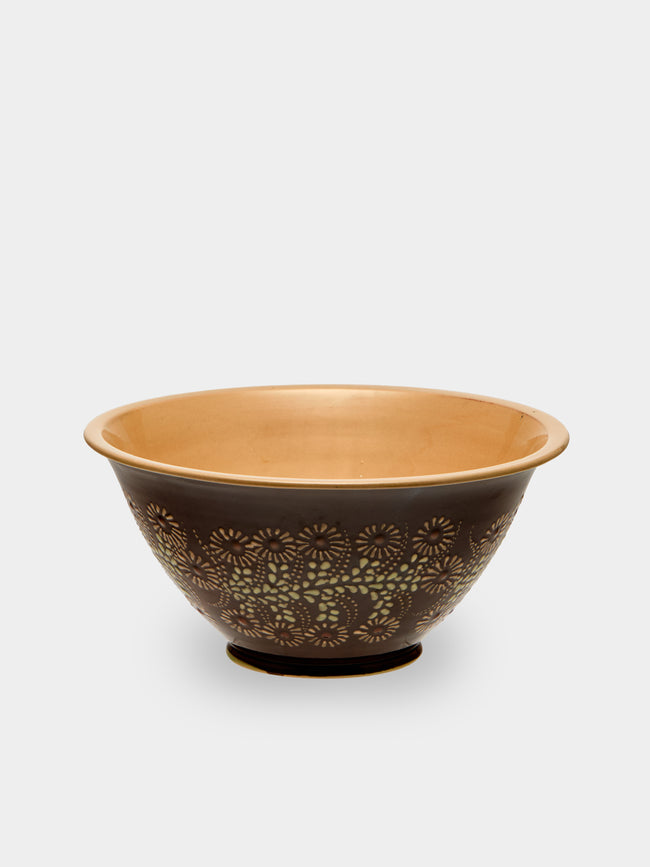 Poterie d’Évires - Flowers Hand-Painted Ceramic Petite Salad Bowl - Dark brown - ABASK - 