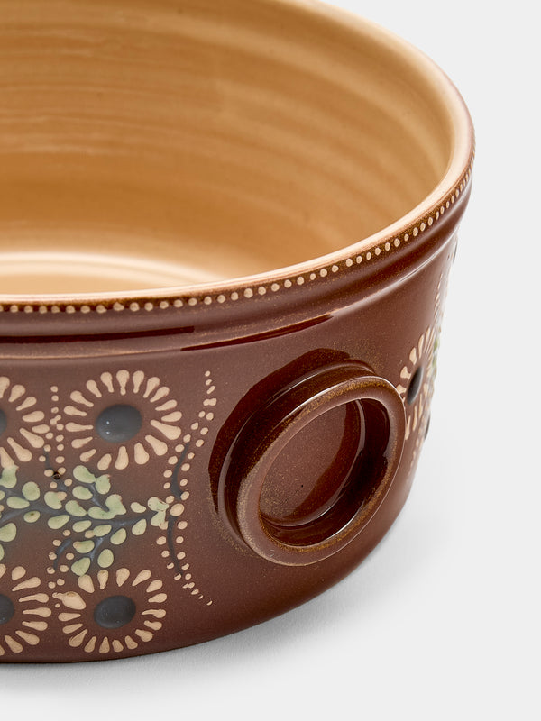 Poterie d’Évires - Flowers Hand-Painted Ceramic Round Pie Dish - Light brown - ABASK