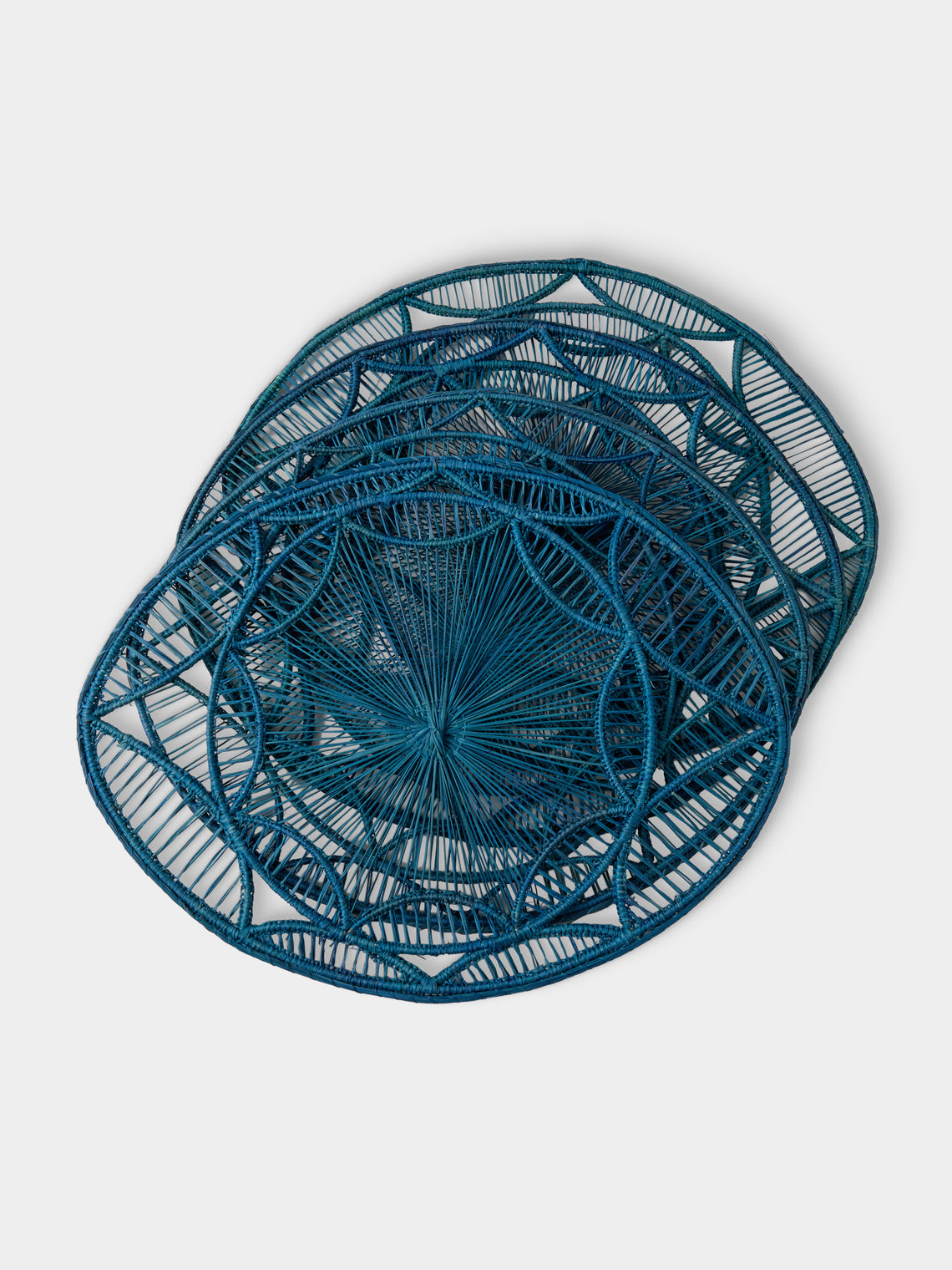 Artesanías del Atlántico - | Set of 4 | Loto Handwoven Palm Oval Placemats - Blue - ABASK