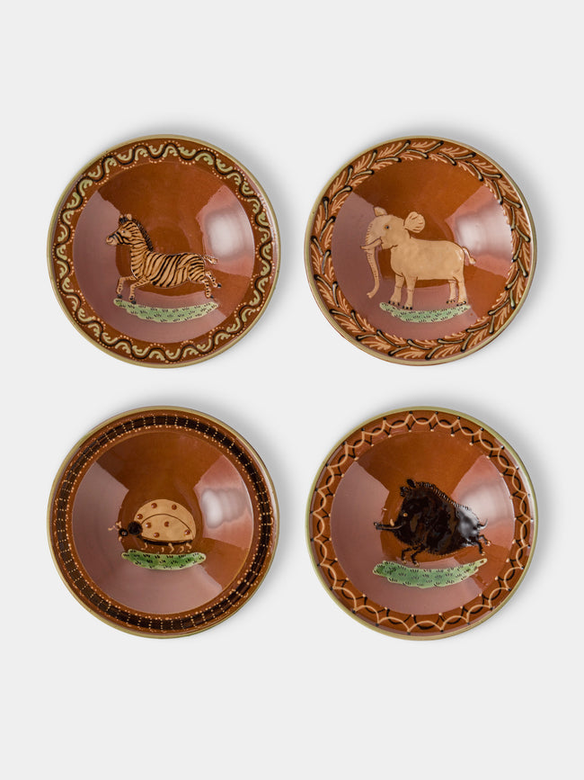 Poterie d’Évires - Animals Hand-Painted Ceramic Breakfast Bowls (Set of 4) - Light Brown - ABASK - 