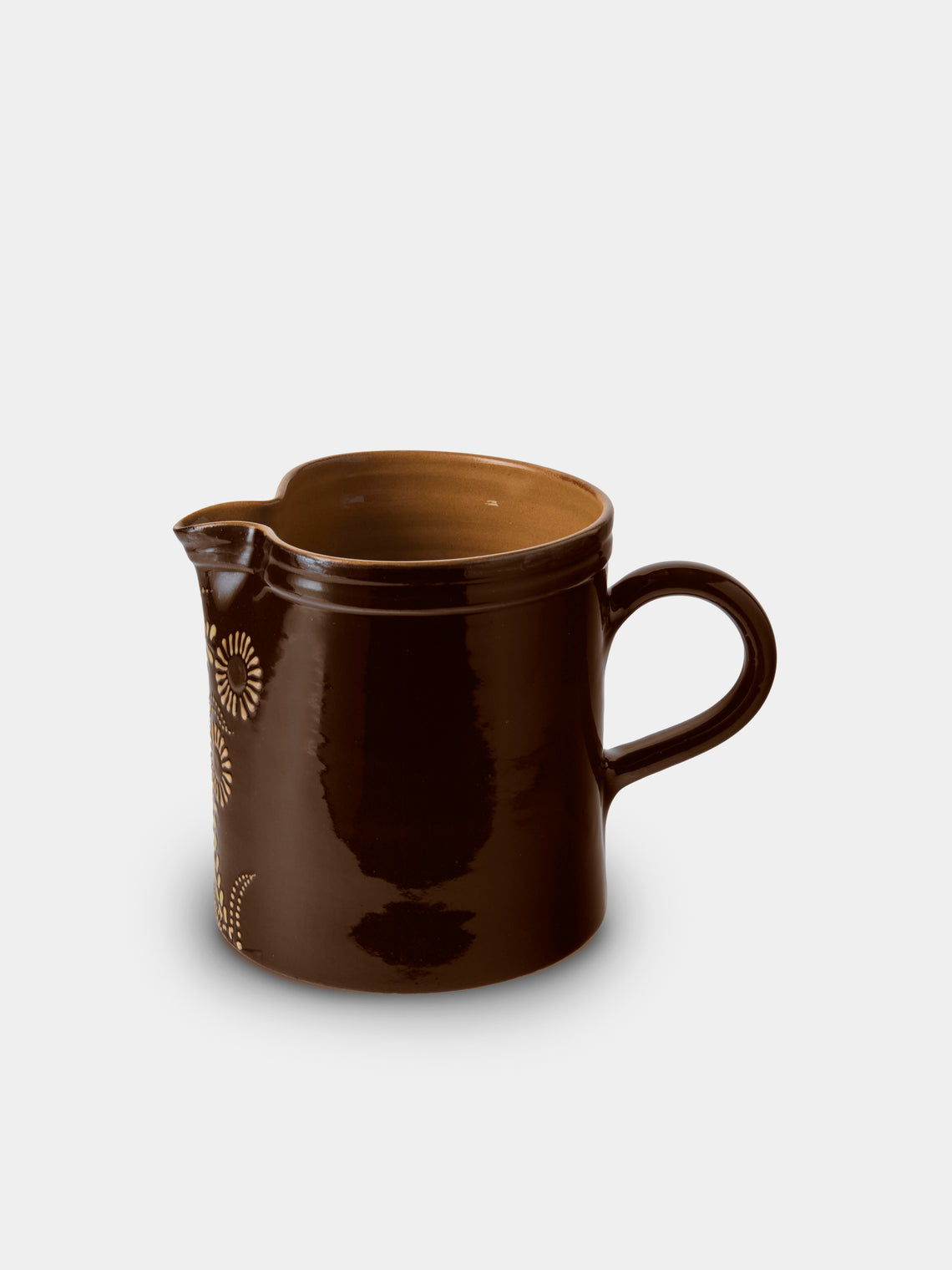 Poterie d’Évires - Flowers Hand-Painted Ceramic Straight-Edge Medium Jug - Dark Brown - ABASK