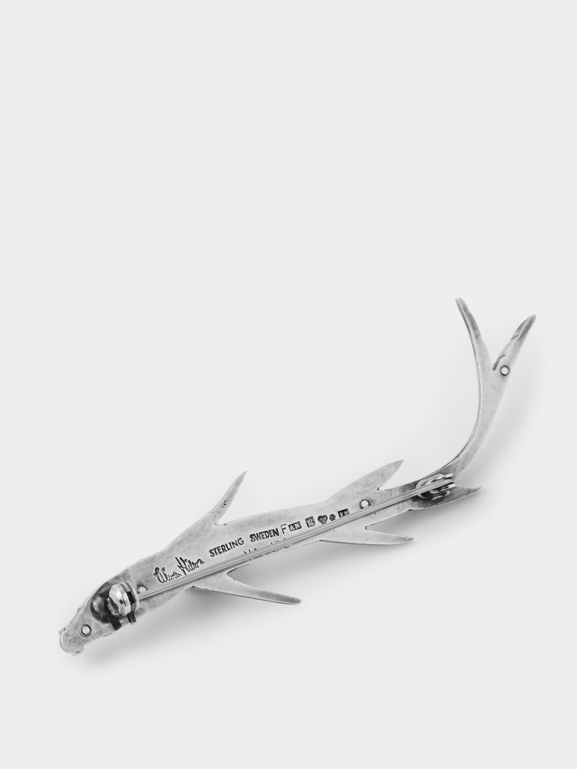 Antique and Vintage - 1956 Wiwen Nilsson Fish Sterling Silver Brooch - Silver - ABASK