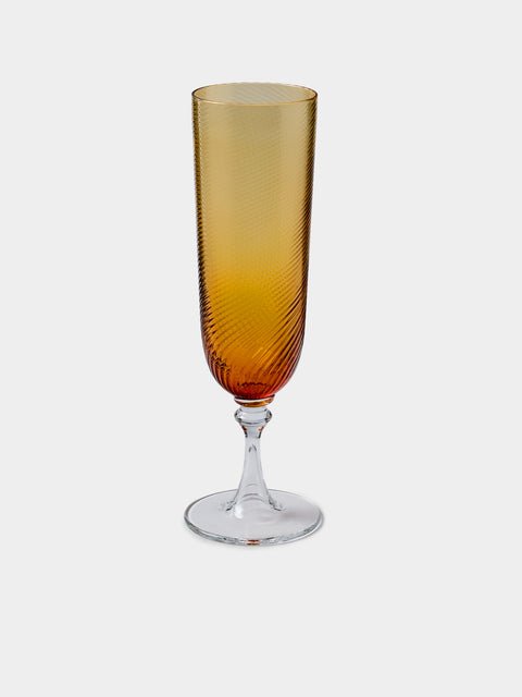 NasonMoretti - | Set of 6 | Twisted Soraya Hand-Blown Murano Glass Champagne Flutes - Yellow - ABASK