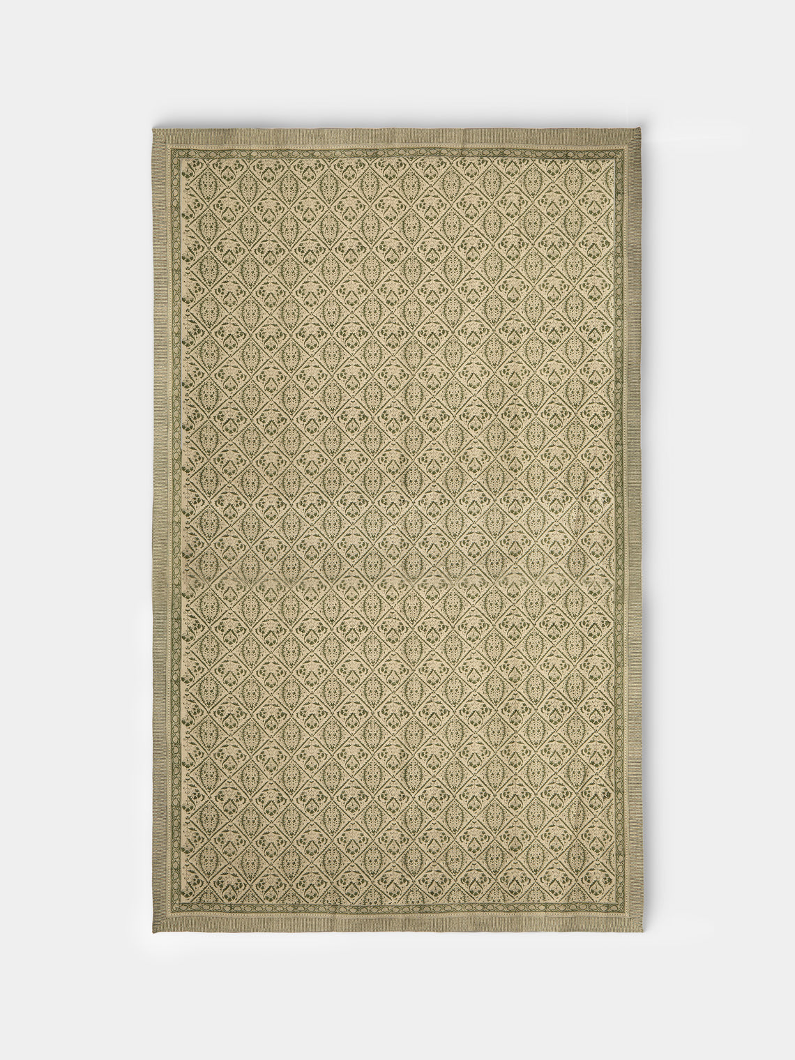 Chamois - Jaipur Block-Printed Linen Rectangular Tablecloth (138in/3.5m) - Green - ABASK
