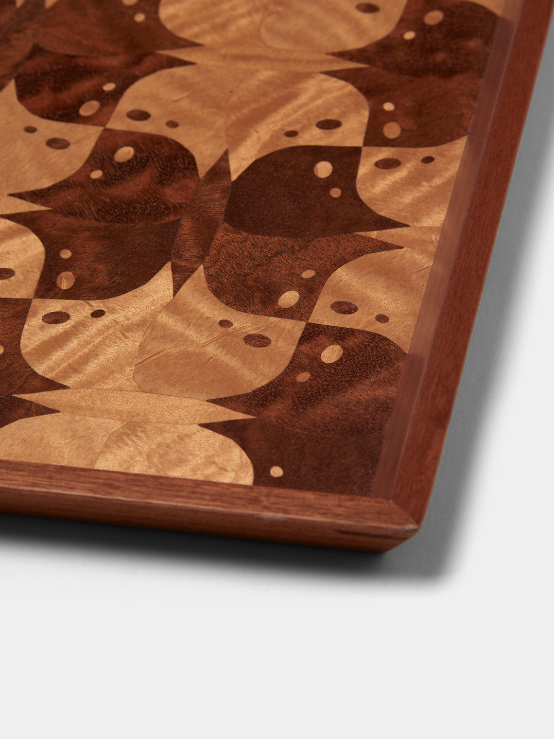 Mori Kougei - Poke Marquetry Wood Tray (14.5in/37.5cm) - Brown - ABASK
