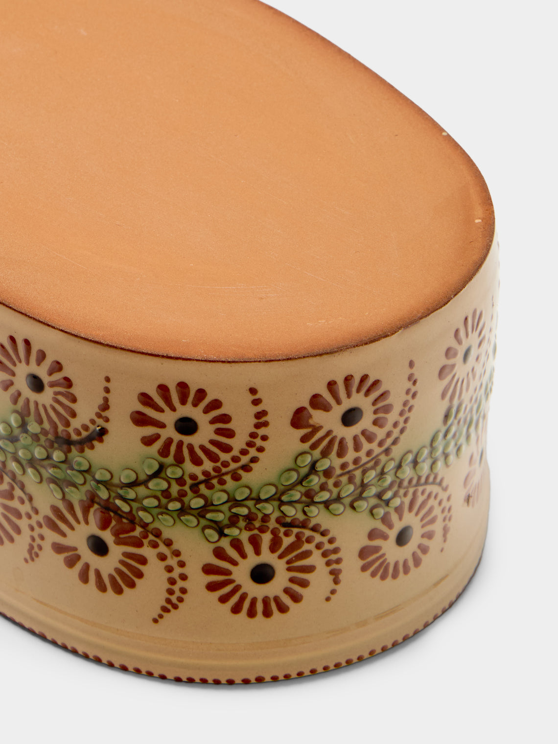 Poterie d’Évires - Flowers Hand-Painted Ceramic Oval Serving Dish - Cream - ABASK