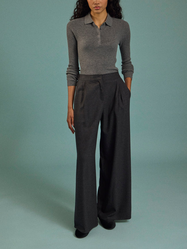 Arch4 - Nightingale Baby Goat Cashmere Long-Sleeved Polo Top | Size: S - Gray - ABASK