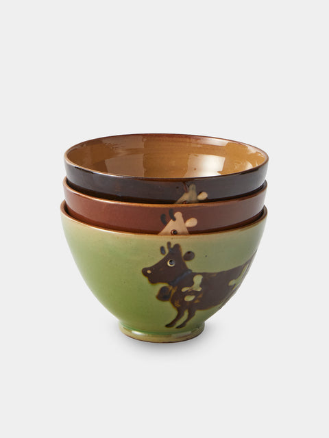 Poterie d’Évires - Cows Hand-Painted Ceramic Small Bowls (Set of 3) - Brown - ABASK - 