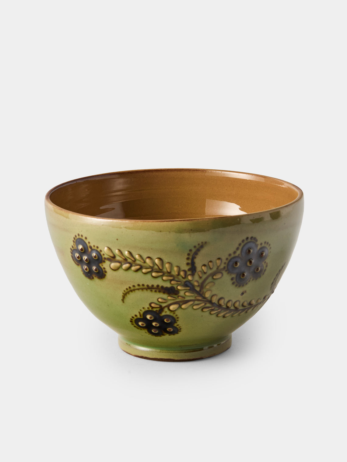 Poterie d’Évires - Flowers Hand-Painted Ceramic Grand Bowls (Set of 4) - Green - ABASK