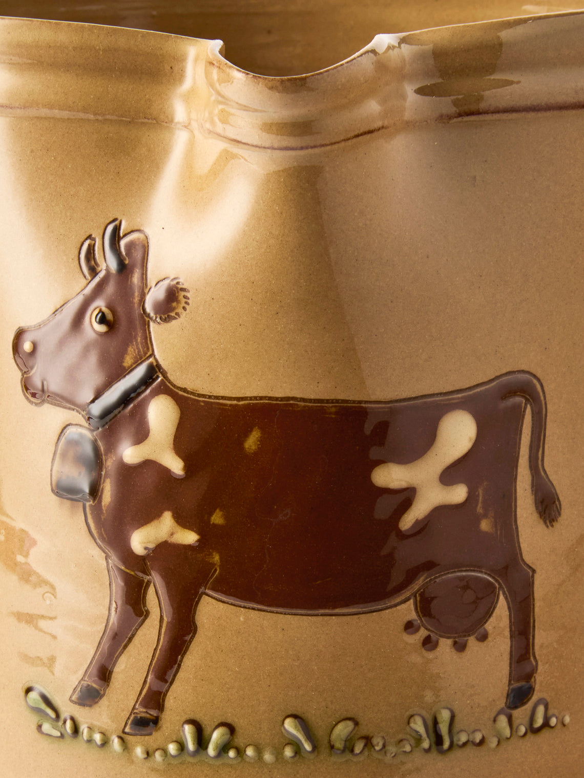 Poterie d’Évires - Cows Hand-Painted Ceramic Straight-Edge Medium Jug - Cream - ABASK