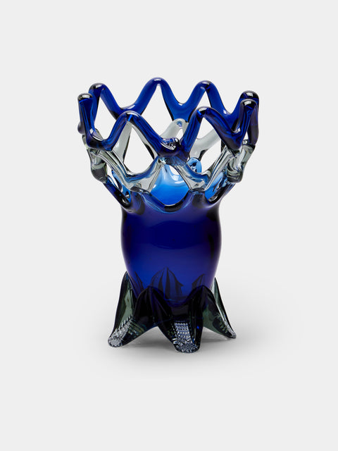 Antique and Vintage - Mid-Century Glass Vase - Blue - ABASK - 