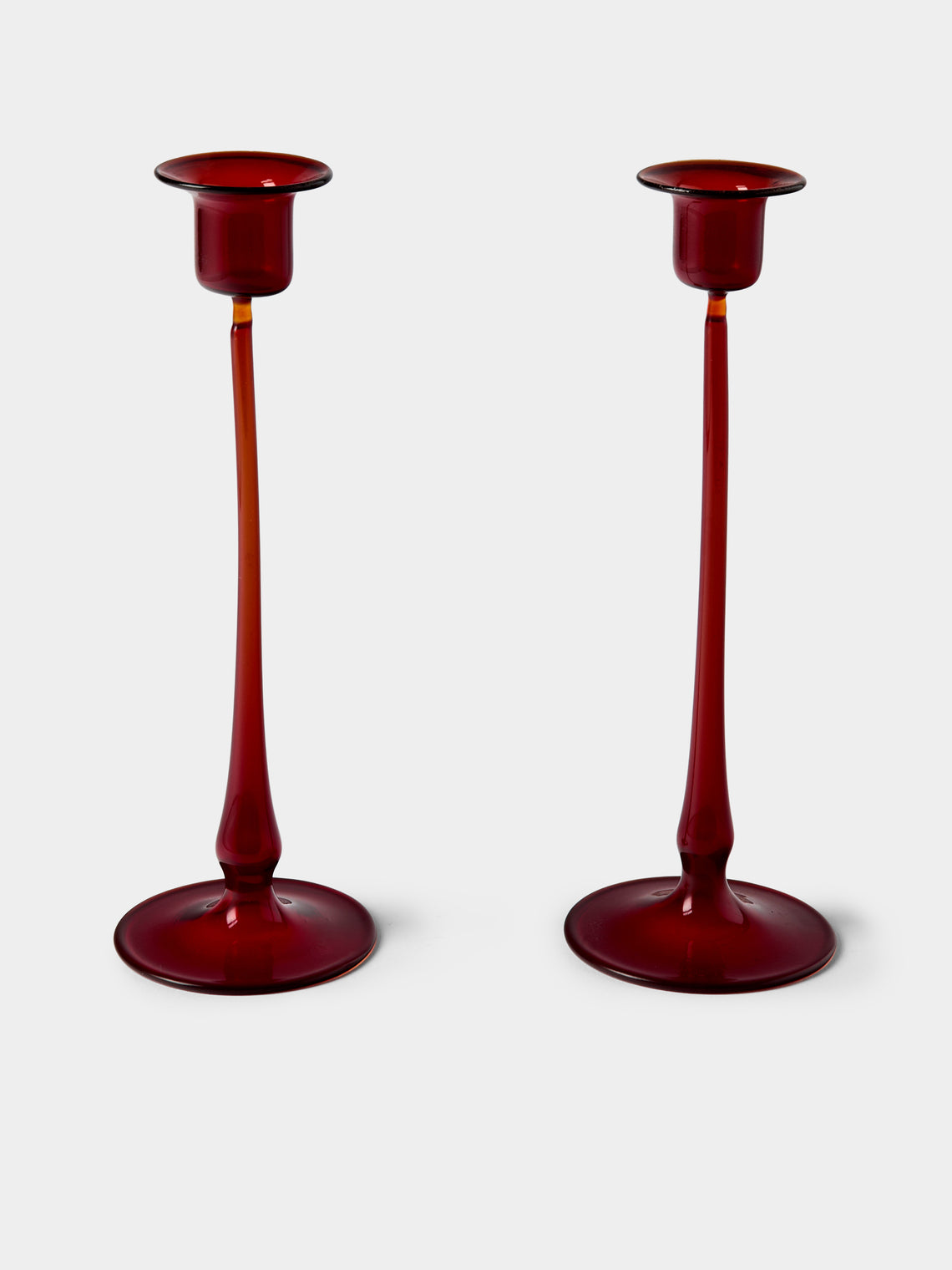 Antique and Vintage - Mid-Century Glass Candle Holders (Set of 2) - Red - ABASK - 