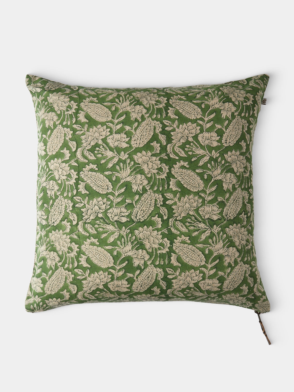 Chamois - Block-Printed Linen Cushions – 19.5in/50cm (Set of 2) - Green - ABASK